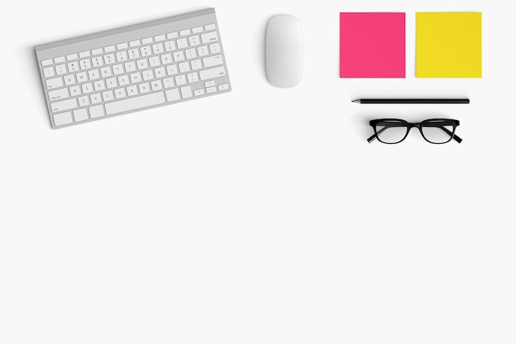 Foto espacio de trabajo moderno con espacio de copia en el fondo de color blanco