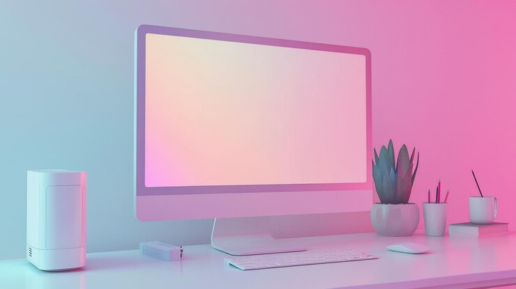 Foto un espacio de trabajo moderno con plantas informáticas e iluminación ambiental