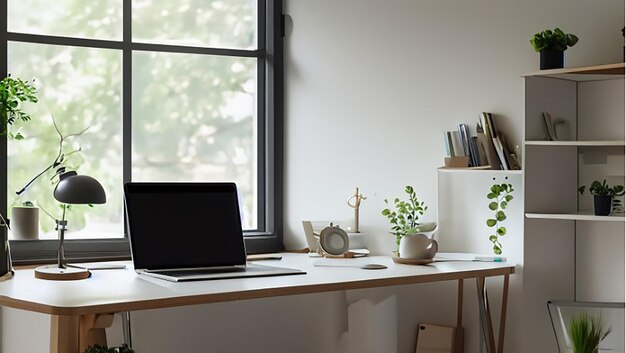 Espacio de trabajo ordenado y ordenado con laptop