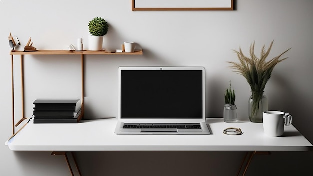 Espacio de trabajo ordenado y ordenado con laptop