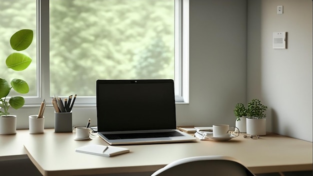 Espacio de trabajo ordenado y ordenado con laptop