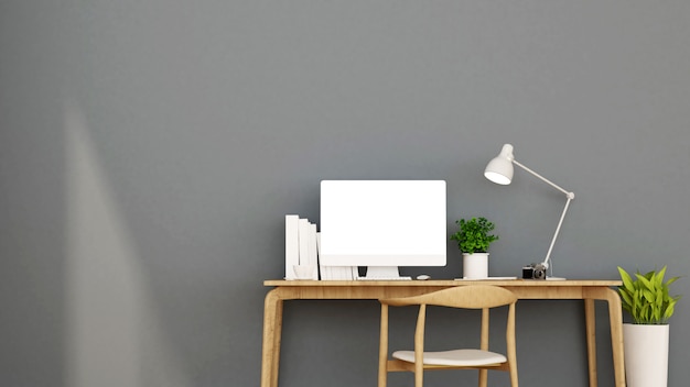 Espacio de trabajo y pared gris brillante en casa o apartamento 3D