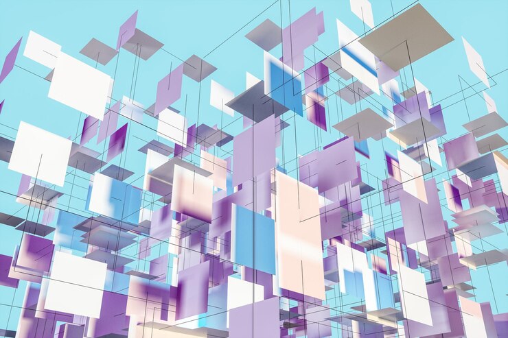 Foto un espacio tridimensional compuesto por planos cuadrados de renderizado 3d.