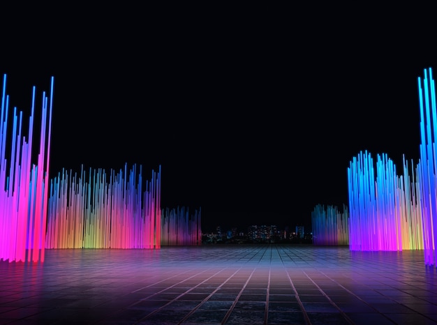 Espacio vacío para exhibición de productos con colores de luz LED con fondo oscuro