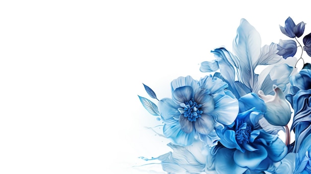 Espacio vacío floral acuarela azul para texto sobre fondo blanco