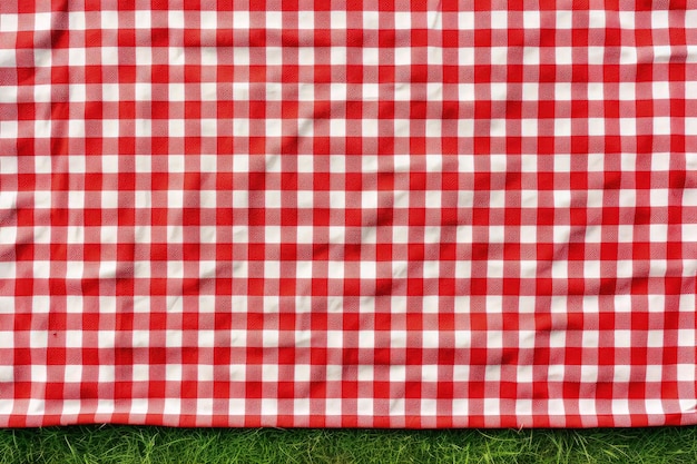 Foto espacio vacío mantel a cuadros al aire libre diseño de publicidad de alimentos con manta de picnic roja sobre verde g