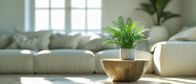 Espacio de vida fresco y moderno con plantas verdes Diseño interior elegante y natural para el hogar