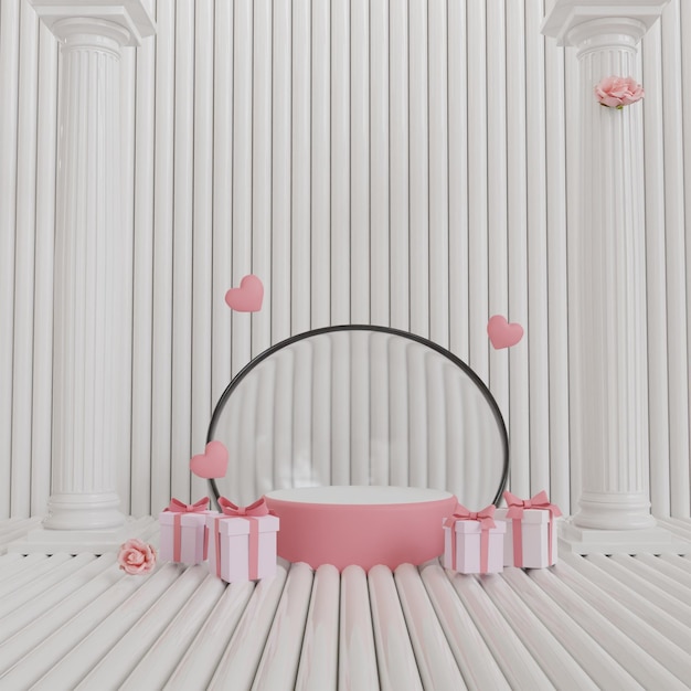 Espaço 3d abstrato com textura de contorno de pódio de cilindro realista roxo e caixa de presente