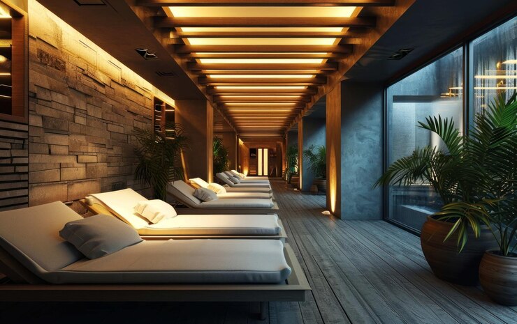 Foto espaço de bem-estar tranquilo com iluminação suave que proporciona uma atmosfera calma para relaxamento