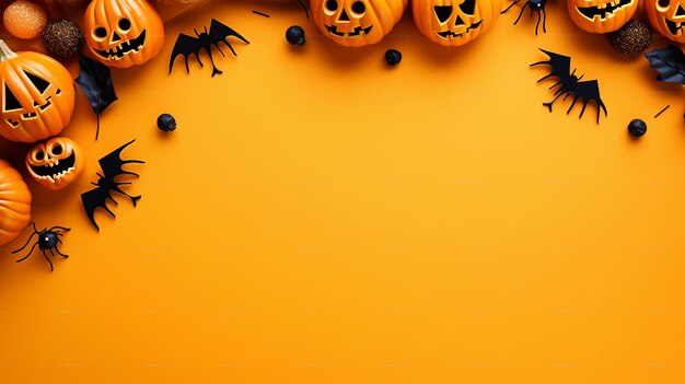 Espaço de cópia do cartão de ação de graças de Halloween com item de Halloween isolado em fundo amarelo laranja
