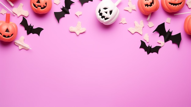 Espaço de cópia do cartão de ação de graças de Halloween do quadro de item de Halloween isolado em fundo rosa suave