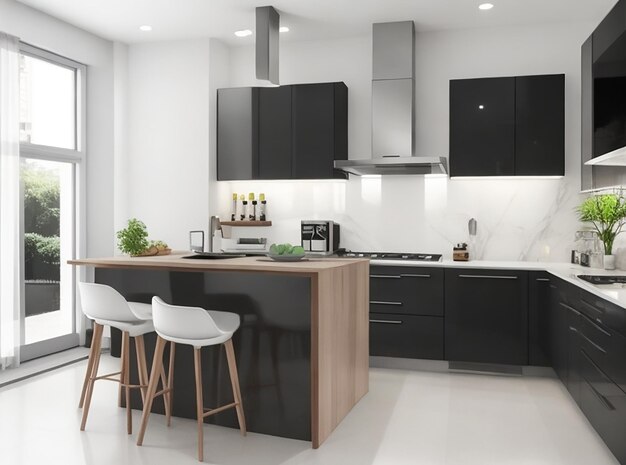 espaço de cozinha com interior de design de cozinha moderno