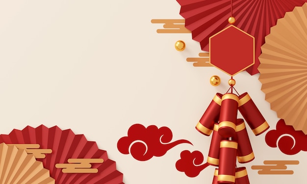 Espaço de design de banner de feliz ano novo chinês para ilustração 3D de texto