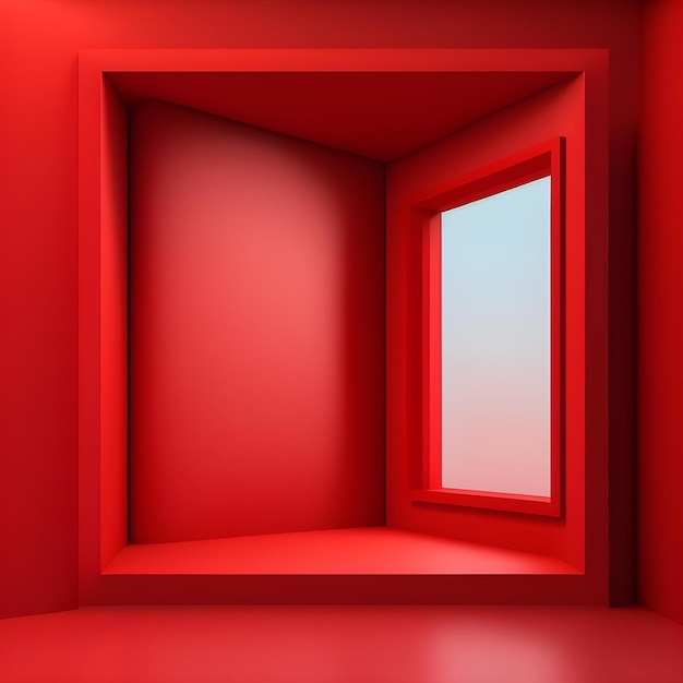 Espaço de design moderno interior de canto de parede de quarto vermelho fundo 3d de cena de luz de janela abstrata