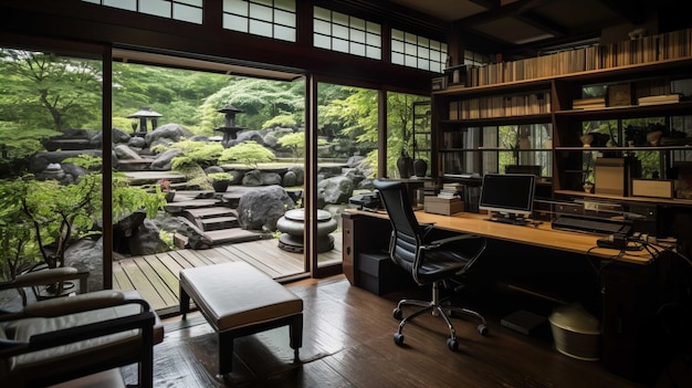 Espaço de escritório em casa para negócios baseados em casa no Japão gera IA