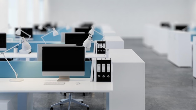Espaço de escritório. Espaço aberto. Projeto de escritório. renderização 3D.