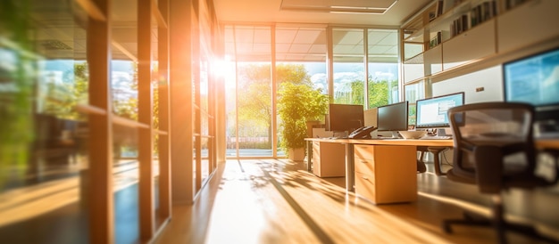 Foto espaço de escritório para trabalhar desfocar o fundo do sol