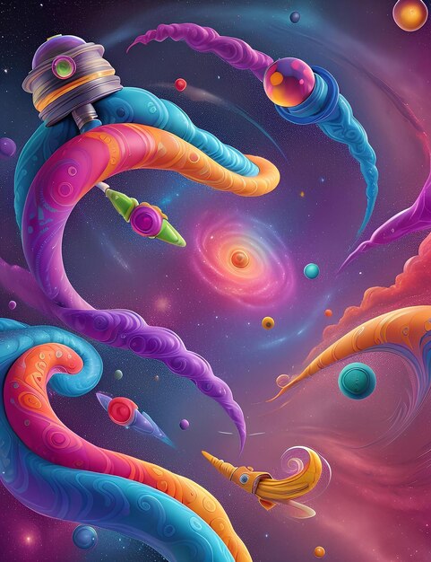 Espaço de nebulosa psicodélica cores vibrantes altamente detalhadas Lisa frank