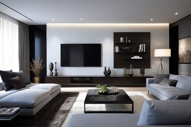 Espaço de parede de design elegante e moderno da sala de estar