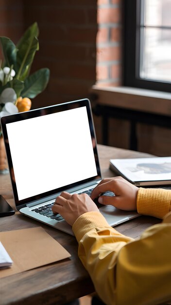 Espaço de trabalho confortável com janela de parede de tijolos e decoração aconchegante para trabalho focado Parede móvel vertical