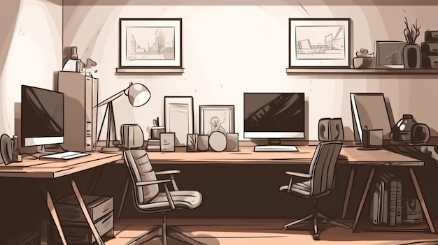 Espaço de trabalho de escritório em casa moderno e convidativo Interior generativo AI