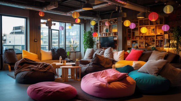 Foto espaço de trabalho de startup inovador e criativo com beanba 4xjpg