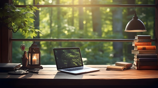 Espaço de trabalho limpo e moderno com tela de laptop vazia