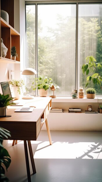 Espaço de trabalho minimalista em casa com luz natural