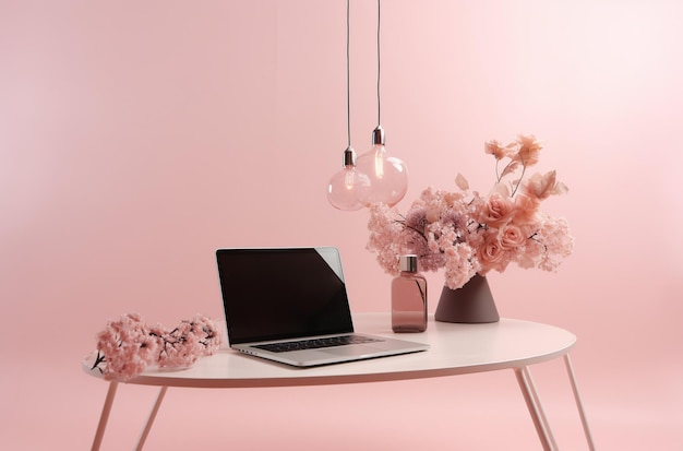 Espaço de trabalho minimalista rosa