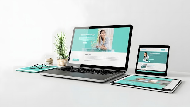 Espaço de trabalho moderno com configuração de laptop, smartphone e tablet
