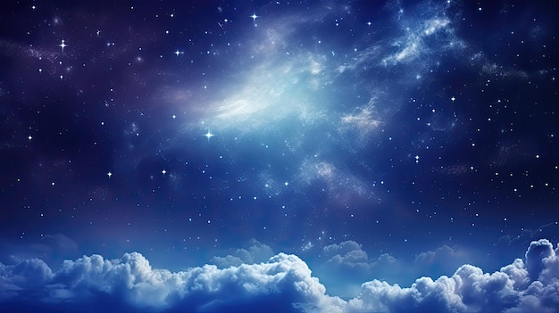 Espaço do céu noturno com nuvens e estrelas