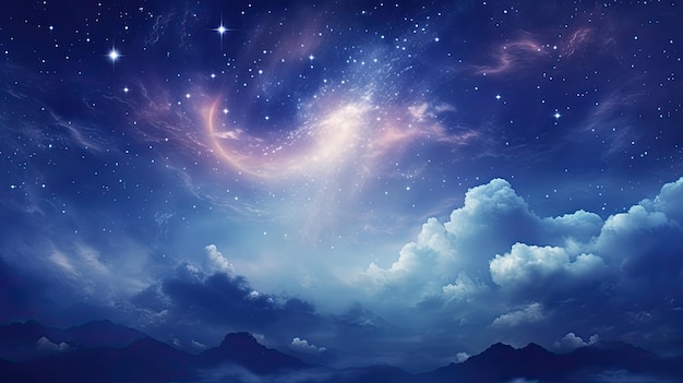 Espaço do céu noturno com nuvens e estrelas