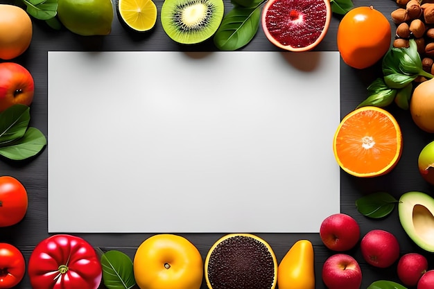 Espaço em branco para texto com frutas ao redor da cor de fundo