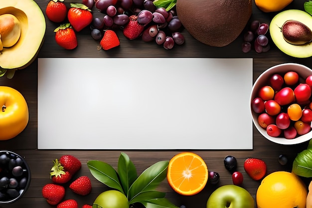 Foto espaço em branco para texto com frutas ao redor da cor de fundo