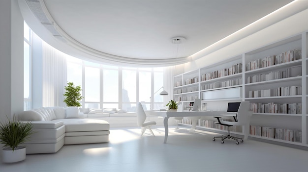 Espaço interior de escritório branco espaço de trabalho de canto renderização 3D generativa ai