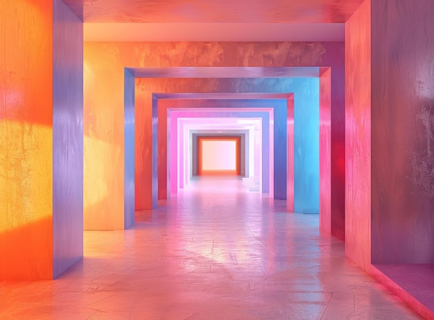 Foto espaço liminal com luzes de néon coloridas e brilhantes