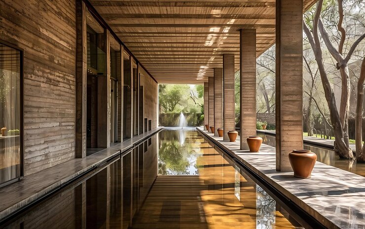 Foto espaço liminal tetos altos corredores longos