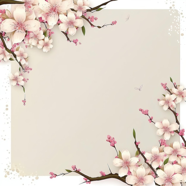 Espaço limpo e elegante com um toque de flor de cerejeira rosa, perfeito para espaço reservado para texto ou redação