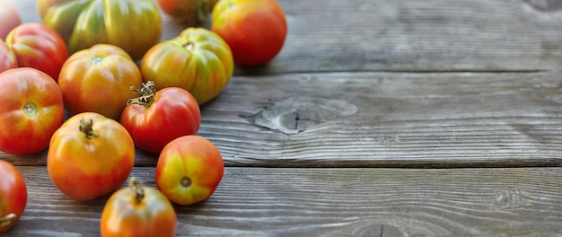 Espaço livre na mesa e tomates caseiros vermelhos