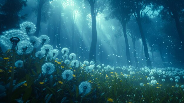 Foto espaço livre no canto esquerdo para o banner do título com floresta hipnotizante onde as árvores são altas