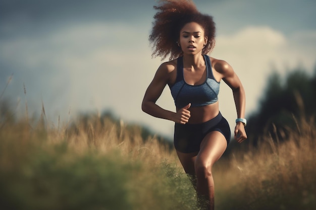 Espaço mulher treinando garota parque americano exercício atleta cópia esporte fitness correr africano Generative AI