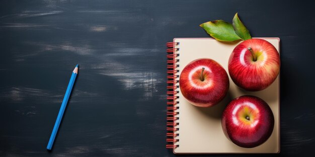 Espaço para texto de volta às aulas Bloco de notas e maçã na mesa Foto de alta qualidade IA generativa