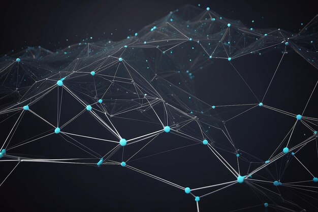Espaço poligonal abstrato de fundo escuro baixo com pontos e linhas de conexão