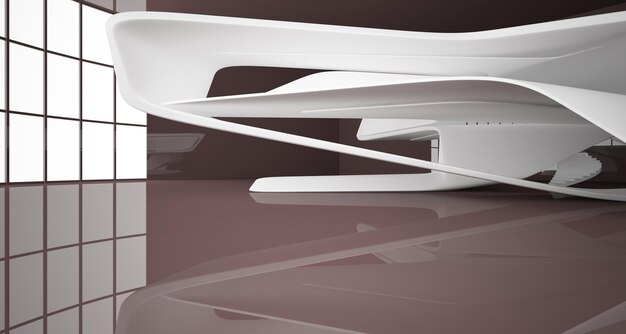 Espaço público multi-nível interior abstrato branco e preto com ilustração e renderização 3D de janela