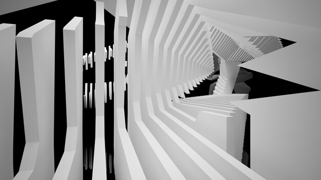 Espaço público multinível interior branco e preto abstrato com ilustração 3D da janela