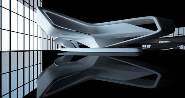 Espaço público multinível interior branco e preto abstrato com ilustração e renderização 3D da janela