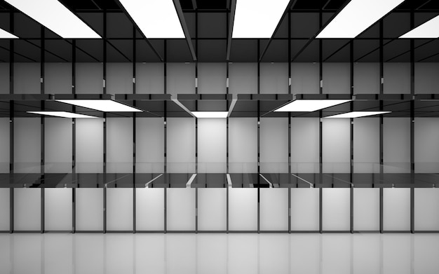 Foto espaço público multinível interior branco e preto abstrato com janela. ilustração 3d e renderização