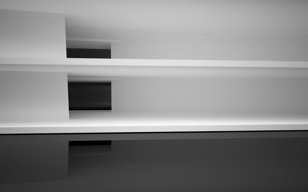 Foto espaço público multinível interior branco e preto abstrato com janela. ilustração 3d e renderização
