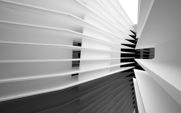 Foto espaço público multinível interior branco e preto abstrato com janela. ilustração 3d e renderização