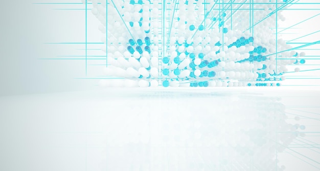 Espaço público multinível interno gradiente branco e colorido abstrato de esferas de matriz com janela